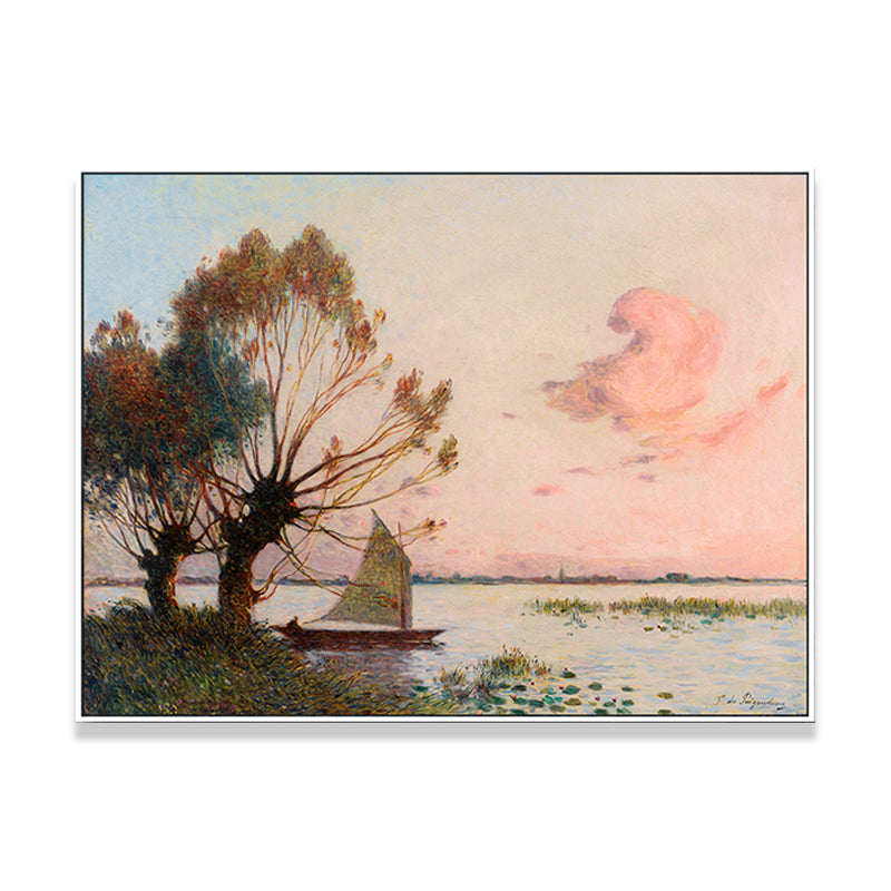 Poetic Sunset Landscape Wall Art Dining Room Scenery Painting Canvas Print in Soft Color Clearhalo 'Art Gallery' 'Canvas Art' 'Country Art Gallery' 'French Country' 'Rustic' Arts' 1657489
