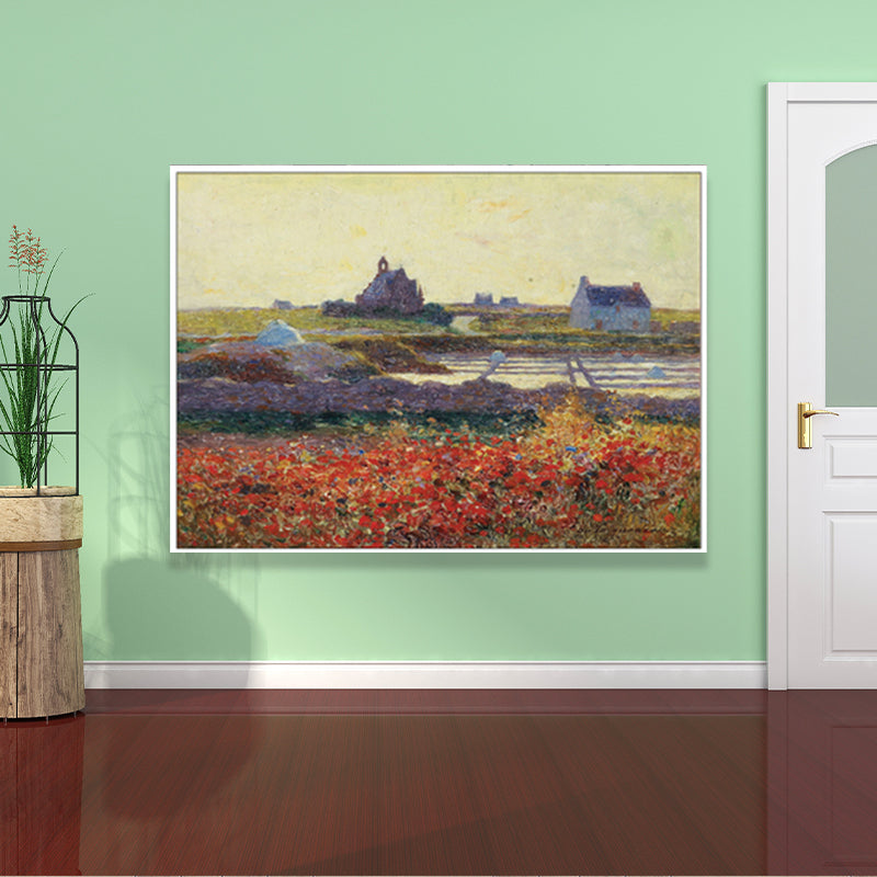Poetic Sunset Landscape Wall Art Dining Room Scenery Painting Canvas Print in Soft Color Yellow Clearhalo 'Art Gallery' 'Canvas Art' 'Country Art Gallery' 'French Country' 'Rustic' Arts' 1657493