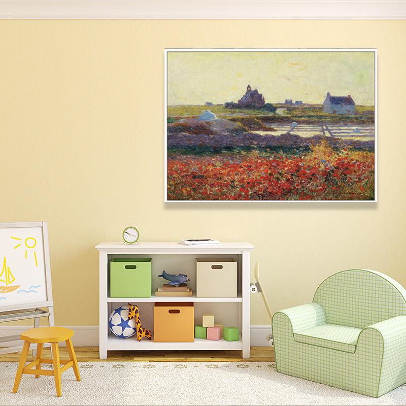 Poetic Sunset Landscape Wall Art Dining Room Scenery Painting Canvas Print in Soft Color Clearhalo 'Art Gallery' 'Canvas Art' 'Country Art Gallery' 'French Country' 'Rustic' Arts' 1657494