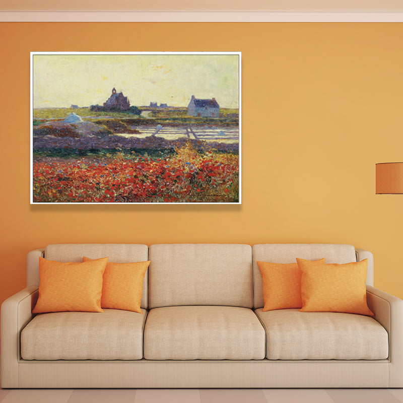 Poetic Sunset Landscape Wall Art Dining Room Scenery Painting Canvas Print in Soft Color Clearhalo 'Art Gallery' 'Canvas Art' 'Country Art Gallery' 'French Country' 'Rustic' Arts' 1657495