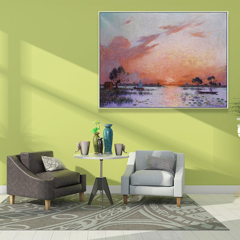Poetic Sunset Landscape Wall Art Dining Room Scenery Painting Canvas Print in Soft Color Clearhalo 'Art Gallery' 'Canvas Art' 'Country Art Gallery' 'French Country' 'Rustic' Arts' 1657499