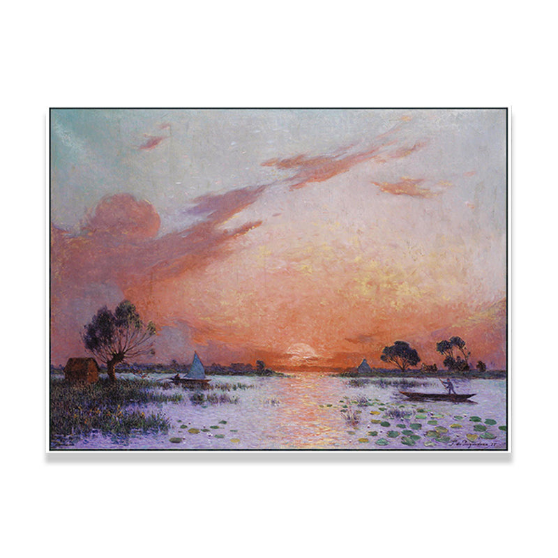Poetic Sunset Landscape Wall Art Dining Room Scenery Painting Canvas Print in Soft Color Clearhalo 'Art Gallery' 'Canvas Art' 'Country Art Gallery' 'French Country' 'Rustic' Arts' 1657500