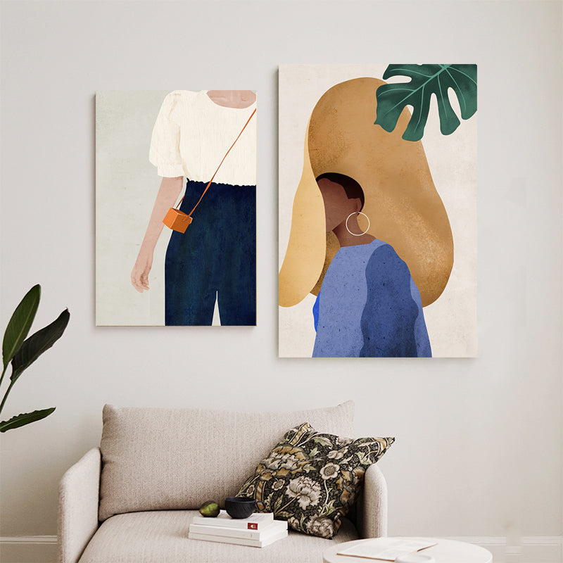 Scandinavian Fashion Girl Wall Decor Pastel Color Canvas Print for Living Room (Multiple Sizes) Brown Clearhalo 'Arts' 'Canvas Art' 1657516