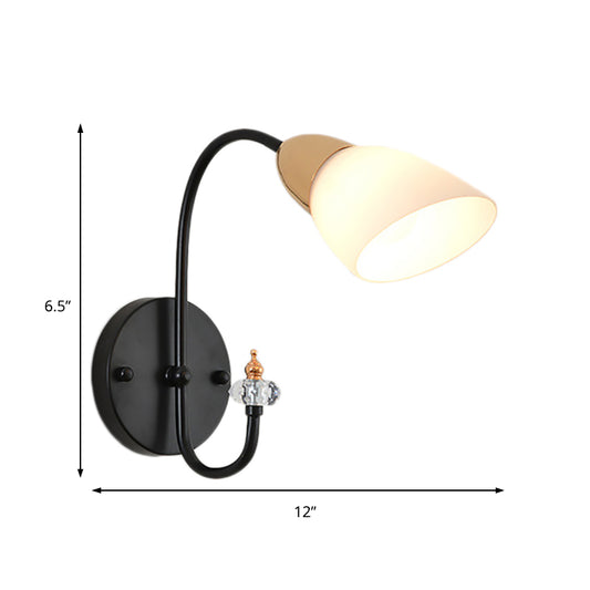 Oval Milky Glass Wall Mounted Lamp Modern 1/2-Bulb Living Room Sconce Light in Black Clearhalo 'Cast Iron' 'Glass' 'Industrial' 'Modern wall lights' 'Modern' 'Tiffany' 'Traditional wall lights' 'Wall Lamps & Sconces' 'Wall Lights' Lighting' 165751