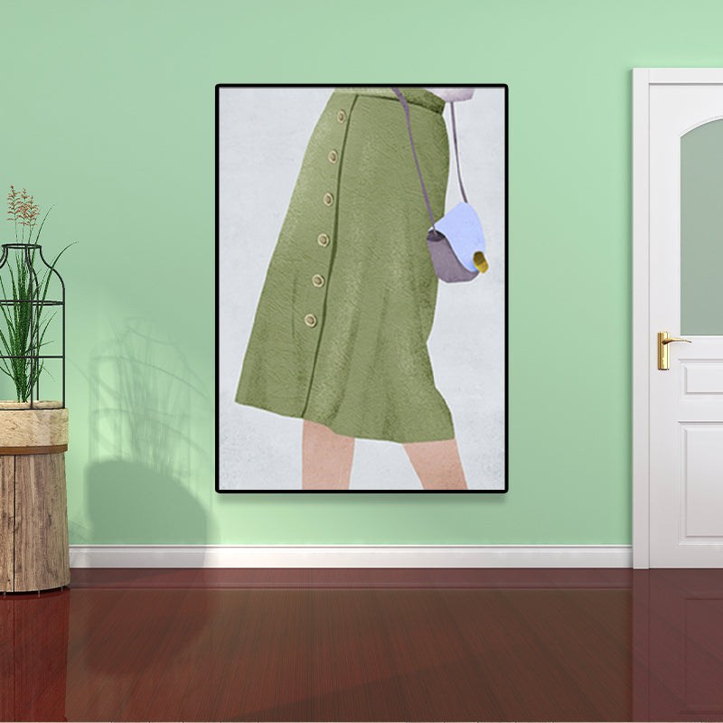 Scandinavian Fashion Girl Wall Decor Pastel Color Canvas Print for Living Room (Multiple Sizes) Clearhalo 'Arts' 'Canvas Art' 1657524