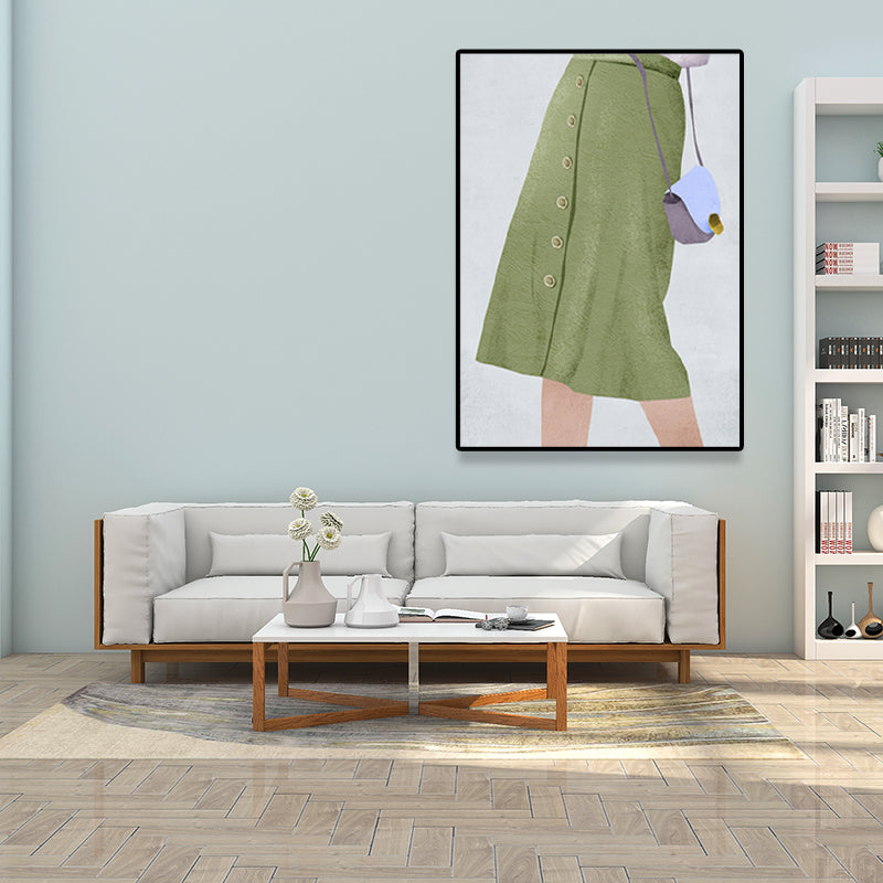 Scandinavian Fashion Girl Wall Decor Pastel Color Canvas Print for Living Room (Multiple Sizes) Clearhalo 'Arts' 'Canvas Art' 1657525