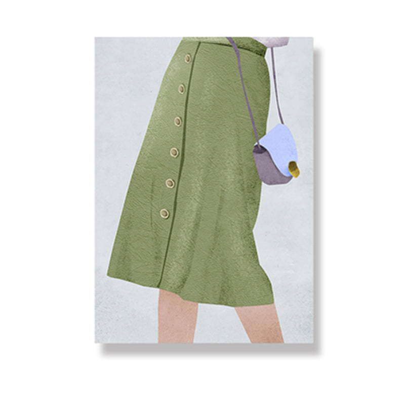 Scandinavian Fashion Girl Wall Decor Pastel Color Canvas Print for Living Room (Multiple Sizes) Clearhalo 'Arts' 'Canvas Art' 1657526