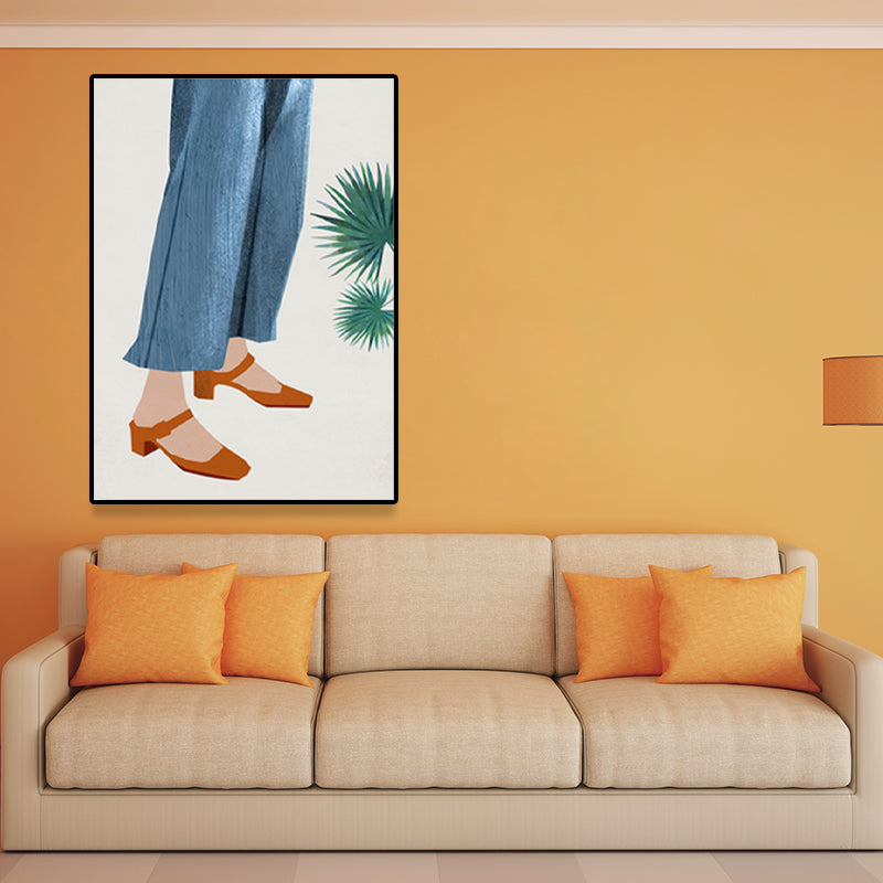 Scandinavian Fashion Girl Wall Decor Pastel Color Canvas Print for Living Room (Multiple Sizes) Clearhalo 'Arts' 'Canvas Art' 1657529