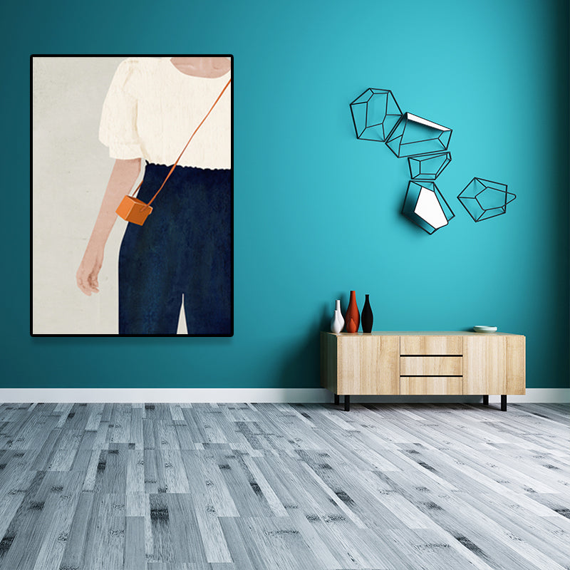 Scandinavian Fashion Girl Wall Decor Pastel Color Canvas Print for Living Room (Multiple Sizes) Clearhalo 'Arts' 'Canvas Art' 1657532