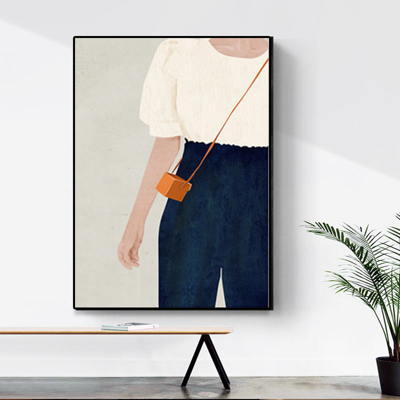 Scandinavian Fashion Girl Wall Decor Pastel Color Canvas Print for Living Room (Multiple Sizes) Clearhalo 'Arts' 'Canvas Art' 1657533