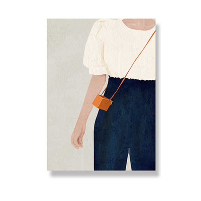 Scandinavian Fashion Girl Wall Decor Pastel Color Canvas Print for Living Room (Multiple Sizes) Clearhalo 'Arts' 'Canvas Art' 1657534