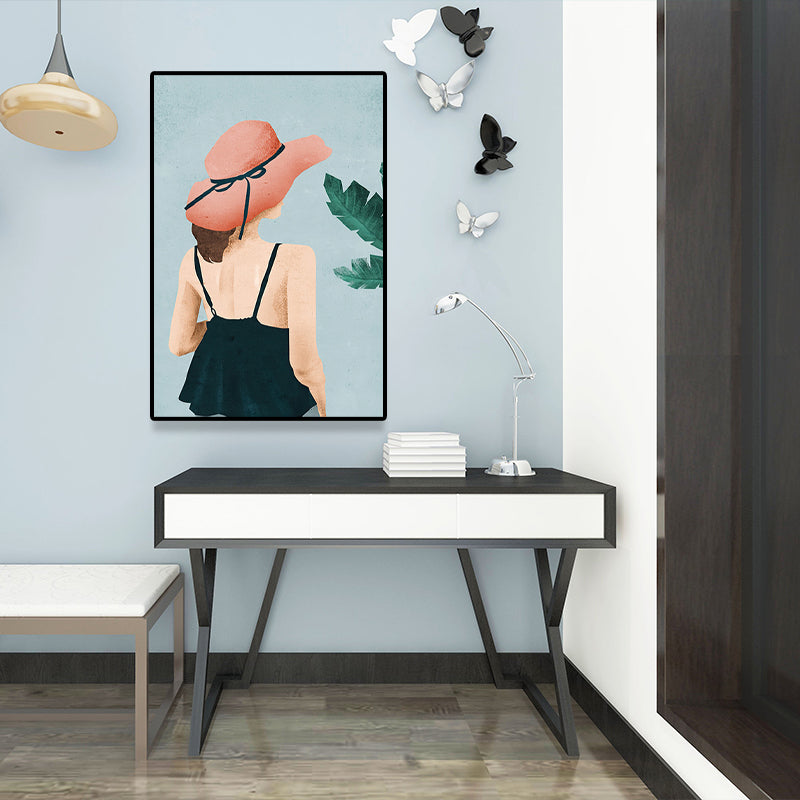 Scandinavian Fashion Girl Wall Decor Pastel Color Canvas Print for Living Room (Multiple Sizes) Clearhalo 'Arts' 'Canvas Art' 1657536