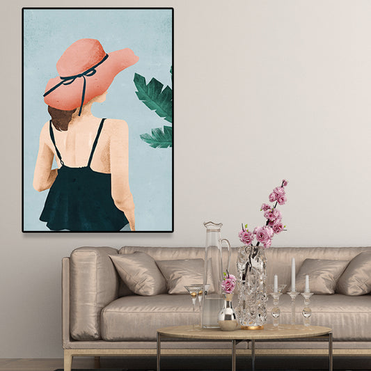 Scandinavian Fashion Girl Wall Decor Pastel Color Canvas Print for Living Room (Multiple Sizes) Clearhalo 'Arts' 'Canvas Art' 1657537