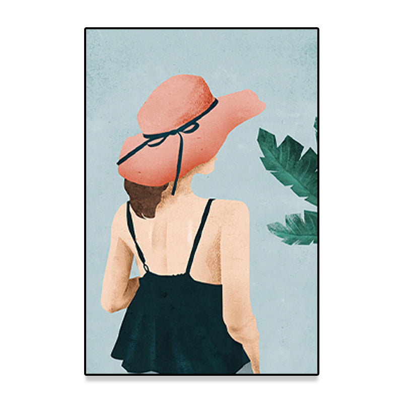 Scandinavian Fashion Girl Wall Decor Pastel Color Canvas Print for Living Room (Multiple Sizes) Clearhalo 'Arts' 'Canvas Art' 1657538