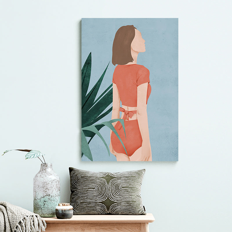 Scandinavian Fashion Girl Wall Decor Pastel Color Canvas Print for Living Room (Multiple Sizes) Red Clearhalo 'Arts' 'Canvas Art' 1657539