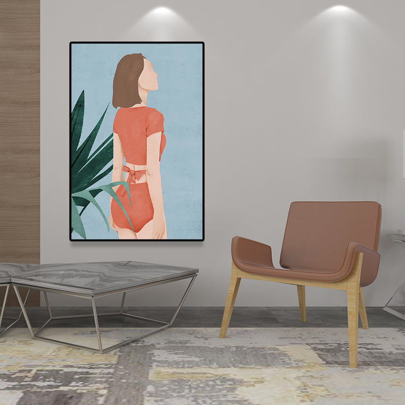 Scandinavian Fashion Girl Wall Decor Pastel Color Canvas Print for Living Room (Multiple Sizes) Clearhalo 'Arts' 'Canvas Art' 1657540