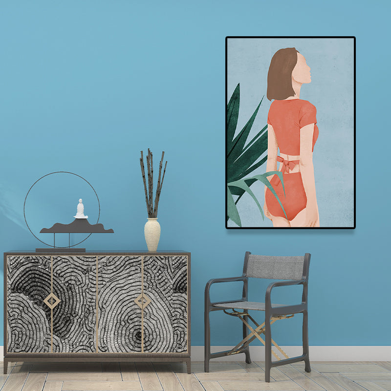 Scandinavian Fashion Girl Wall Decor Pastel Color Canvas Print for Living Room (Multiple Sizes) Clearhalo 'Arts' 'Canvas Art' 1657541