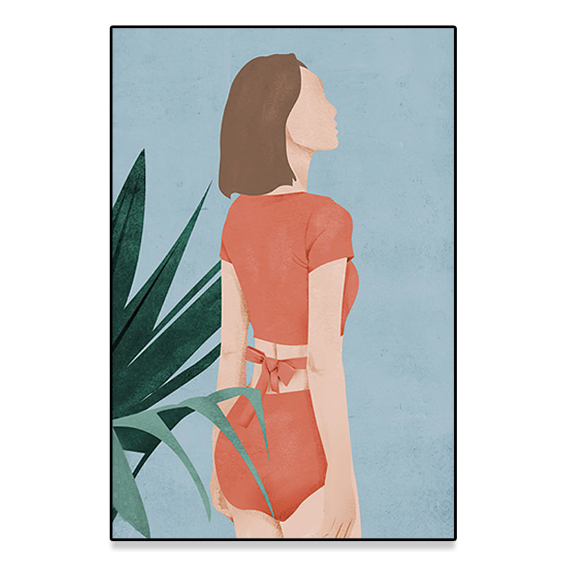 Scandinavian Fashion Girl Wall Decor Pastel Color Canvas Print for Living Room (Multiple Sizes) Clearhalo 'Arts' 'Canvas Art' 1657542