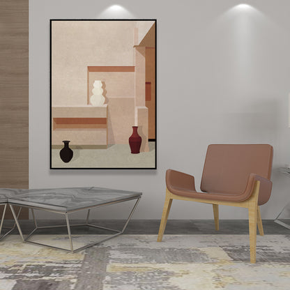 Textured Geometric and Vase Painting Scandinavian Canvas Wall Art Decor in Pastel Color White Clearhalo 'Arts' 'Canvas Art' 1657615