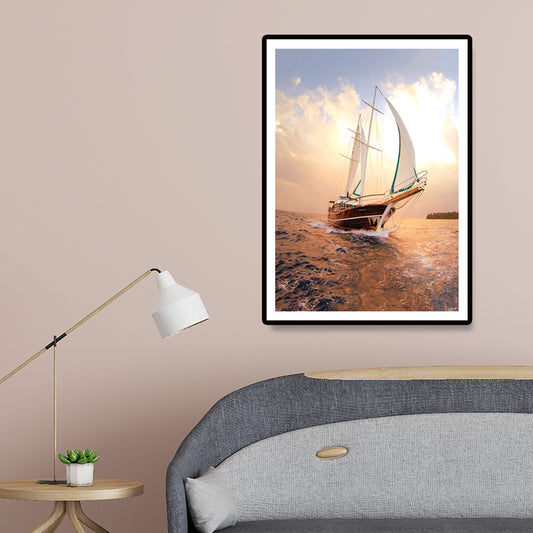 Sailing Vessel Wall Art Tropical Stunning Seascape Canvas Print in Gold for Bedroom Clearhalo 'Art Gallery' 'Canvas Art' 'Coastal Art Gallery' 'Nautical' Arts' 1657620
