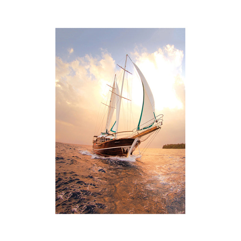 Sailing Vessel Wall Art Tropical Stunning Seascape Canvas Print in Gold for Bedroom Clearhalo 'Art Gallery' 'Canvas Art' 'Coastal Art Gallery' 'Nautical' Arts' 1657622