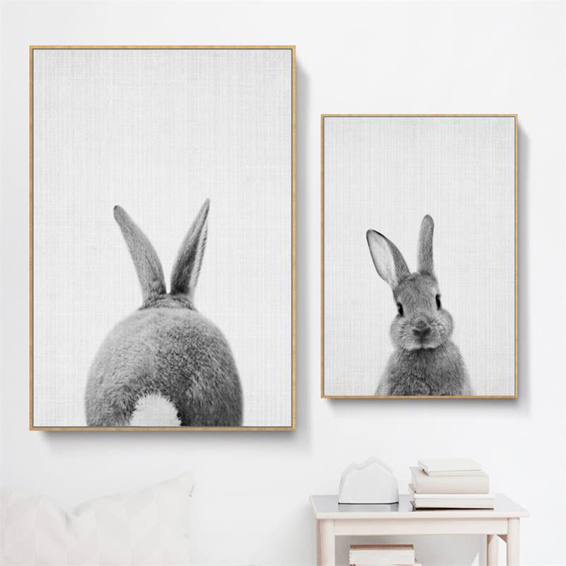 Grey Rabbit Wall Art Decor Animal Modern Style Textured Canvas Print for Kids Bedroom Clearhalo 'Art Gallery' 'Canvas Art' 'Contemporary Art Gallery' 'Modern' Arts' 1657626