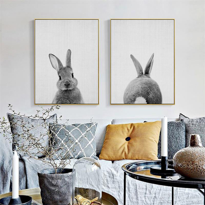 Grey Rabbit Wall Art Decor Animal Modern Style Textured Canvas Print for Kids Bedroom Clearhalo 'Art Gallery' 'Canvas Art' 'Contemporary Art Gallery' 'Modern' Arts' 1657627