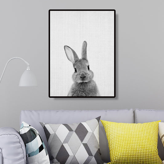 Grey Rabbit Wall Art Decor Animal Modern Style Textured Canvas Print for Kids Bedroom Clearhalo 'Art Gallery' 'Canvas Art' 'Contemporary Art Gallery' 'Modern' Arts' 1657634