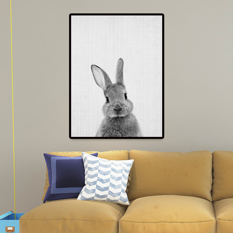 Grey Rabbit Wall Art Decor Animal Modern Style Textured Canvas Print for Kids Bedroom Clearhalo 'Art Gallery' 'Canvas Art' 'Contemporary Art Gallery' 'Modern' Arts' 1657635