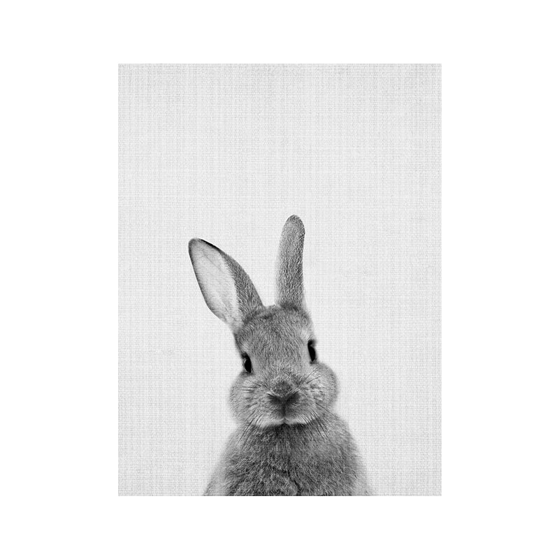 Grey Rabbit Wall Art Decor Animal Modern Style Textured Canvas Print for Kids Bedroom Clearhalo 'Art Gallery' 'Canvas Art' 'Contemporary Art Gallery' 'Modern' Arts' 1657636