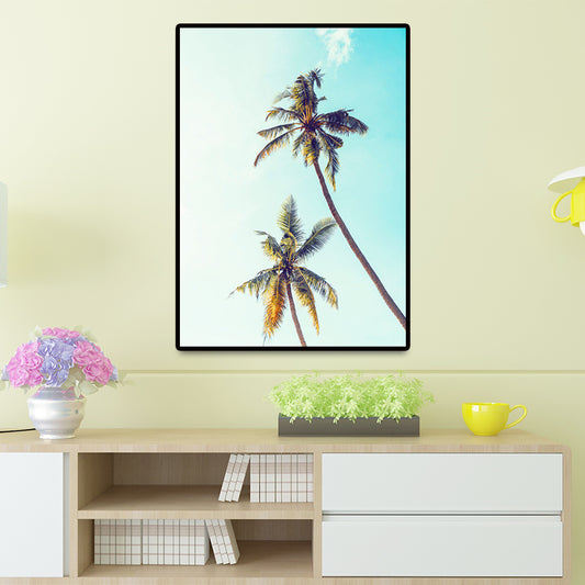 Blue Tropical Canvas Art Coconut Palm Trees and Sky View Wall Decor for Sitting Room Blue Clearhalo 'Art Gallery' 'Canvas Art' 'Coastal Art Gallery' 'Nautical' Arts' 1657651