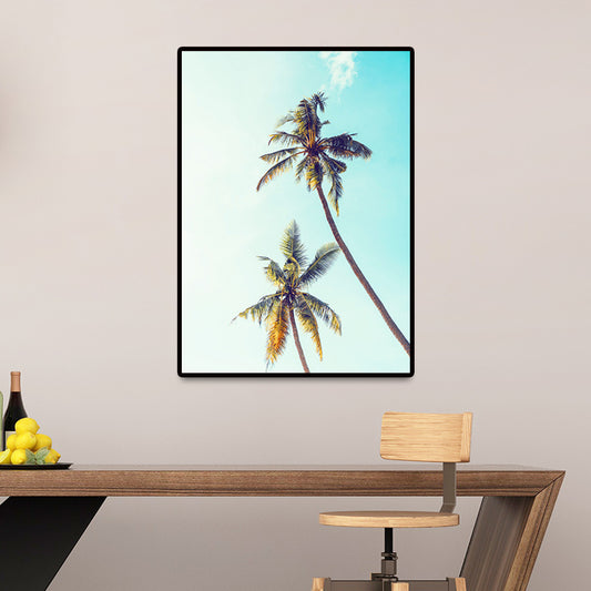 Blue Tropical Canvas Art Coconut Palm Trees and Sky View Wall Decor for Sitting Room Clearhalo 'Art Gallery' 'Canvas Art' 'Coastal Art Gallery' 'Nautical' Arts' 1657652