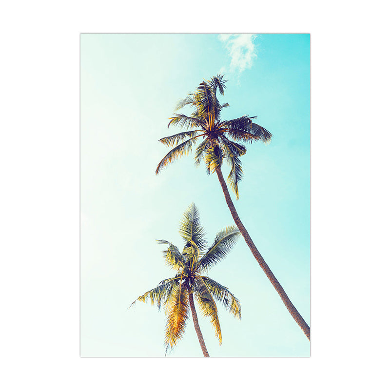 Blue Tropical Canvas Art Coconut Palm Trees and Sky View Wall Decor for Sitting Room Clearhalo 'Art Gallery' 'Canvas Art' 'Coastal Art Gallery' 'Nautical' Arts' 1657654
