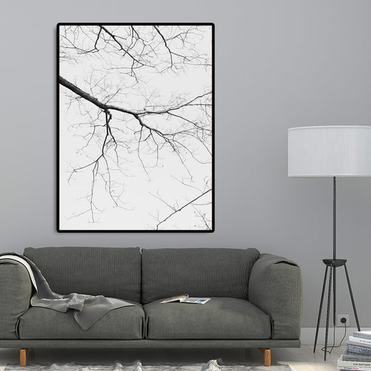 Minimalism Bare Tree Branch Canvas in Grey Textured Wall Art Decor for Living Room Clearhalo 'Art Gallery' 'Canvas Art' 'Contemporary Art Gallery' 'Contemporary Art' 'Minimalism' 'Minimalist Art Gallery' 'Scandinavian' Arts' 1657659