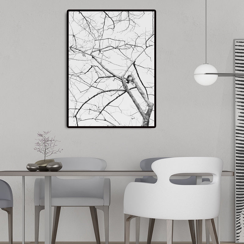 Minimalism Bare Tree Branch Canvas in Grey Textured Wall Art Decor for Living Room Grey Design 2 Clearhalo 'Art Gallery' 'Canvas Art' 'Contemporary Art Gallery' 'Contemporary Art' 'Minimalism' 'Minimalist Art Gallery' 'Scandinavian' Arts' 1657665