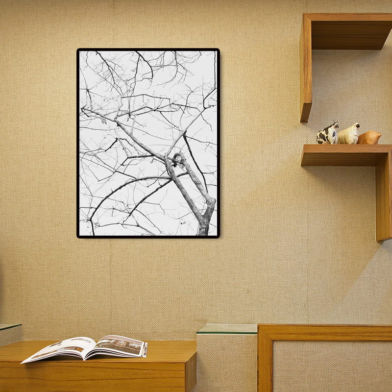 Minimalism Bare Tree Branch Canvas in Grey Textured Wall Art Decor for Living Room Clearhalo 'Art Gallery' 'Canvas Art' 'Contemporary Art Gallery' 'Contemporary Art' 'Minimalism' 'Minimalist Art Gallery' 'Scandinavian' Arts' 1657666
