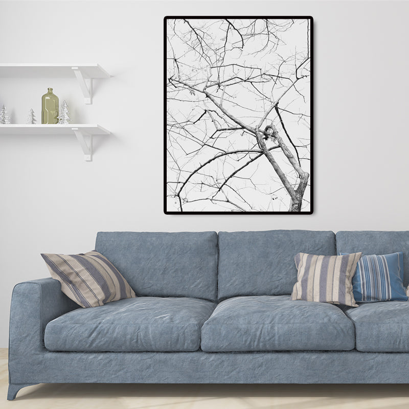 Minimalism Bare Tree Branch Canvas in Grey Textured Wall Art Decor for Living Room Clearhalo 'Art Gallery' 'Canvas Art' 'Contemporary Art Gallery' 'Contemporary Art' 'Minimalism' 'Minimalist Art Gallery' 'Scandinavian' Arts' 1657667