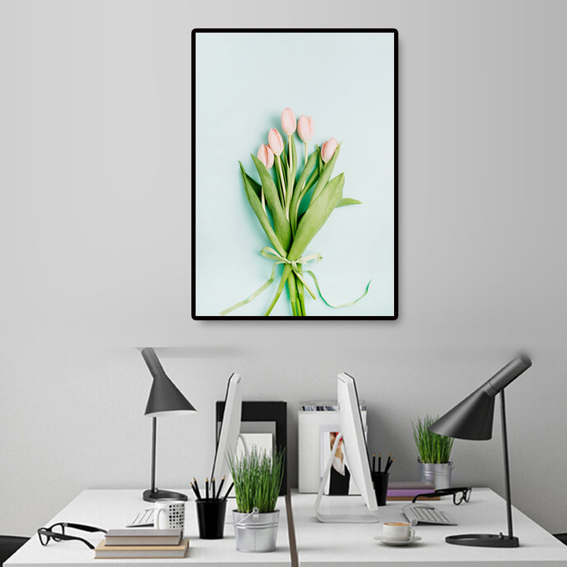 Plant Bouquet Art Print Nordic Canvas Wall Decor in Pastel Color, Textured Surface - Clearhalo - 'Arts' - 'Canvas Art' - 1657670