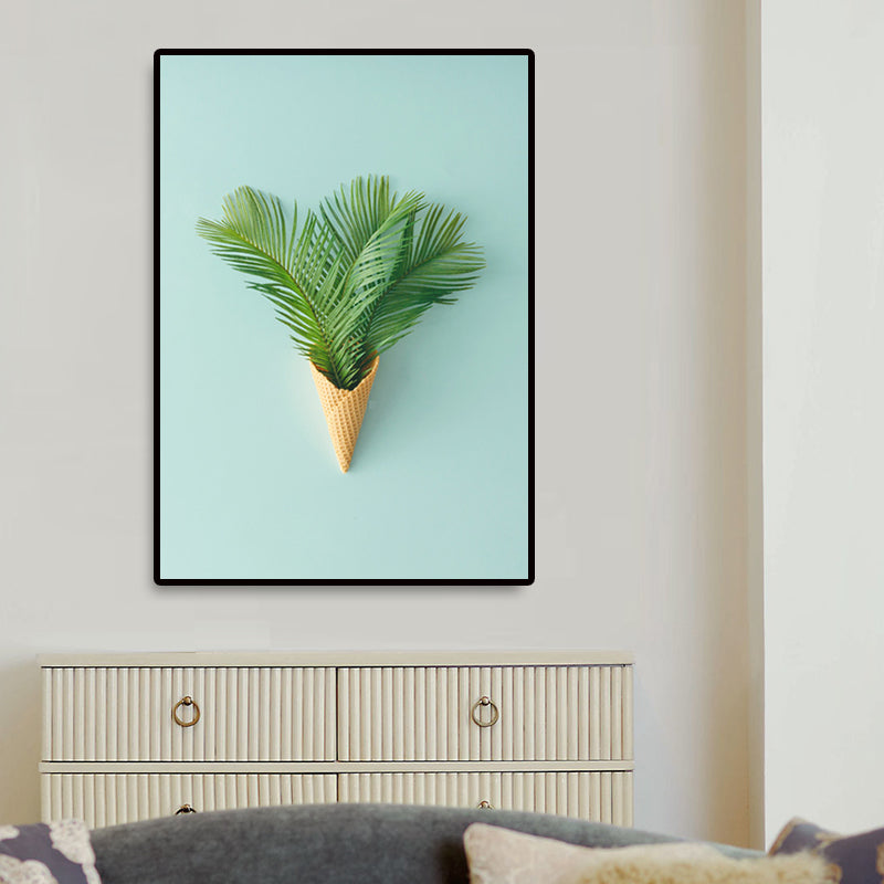 Plant Bouquet Art Print Nordic Canvas Wall Decor in Pastel Color, Textured Surface - Green - Clearhalo - 'Arts' - 'Canvas Art' - 1657676
