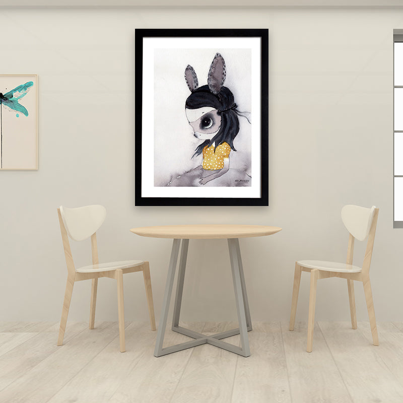 Black Cartoon Canvas Art Bunny Girl Painting Wall Decor for Girls Bedroom, Textured Clearhalo 'Art Gallery' 'Canvas Art' 'Kids' Arts' 1657689