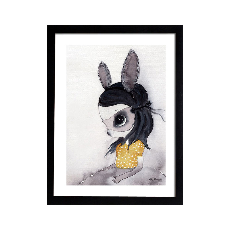 Black Cartoon Canvas Art Bunny Girl Painting Wall Decor for Girls Bedroom, Textured Clearhalo 'Art Gallery' 'Canvas Art' 'Kids' Arts' 1657690