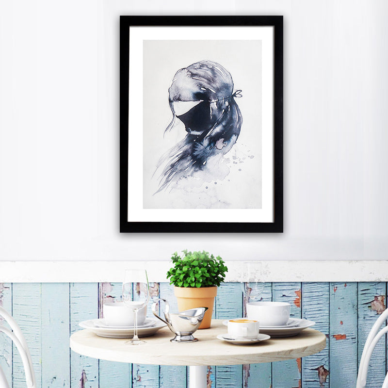 Black Cartoon Canvas Art Bunny Girl Painting Wall Decor for Girls Bedroom, Textured Black Design 1 Clearhalo 'Art Gallery' 'Canvas Art' 'Kids' Arts' 1657691