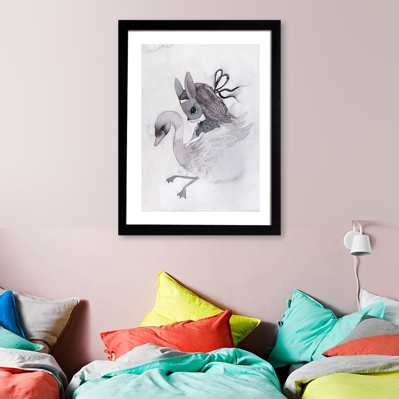 Black Cartoon Canvas Art Bunny Girl Painting Wall Decor for Girls Bedroom, Textured Black Design 2 Clearhalo 'Art Gallery' 'Canvas Art' 'Kids' Arts' 1657695