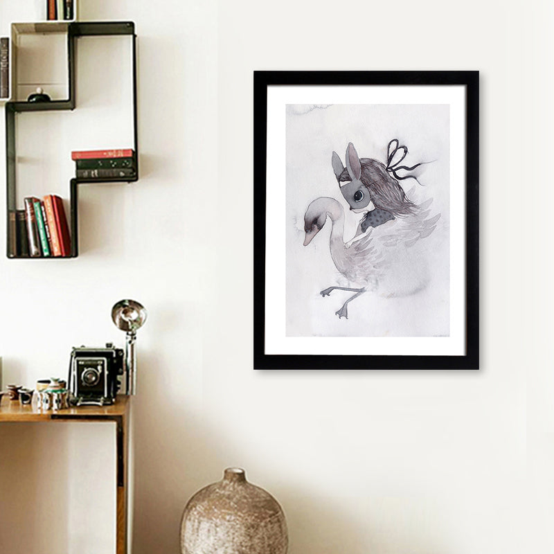 Black Cartoon Canvas Art Bunny Girl Painting Wall Decor for Girls Bedroom, Textured Clearhalo 'Art Gallery' 'Canvas Art' 'Kids' Arts' 1657696