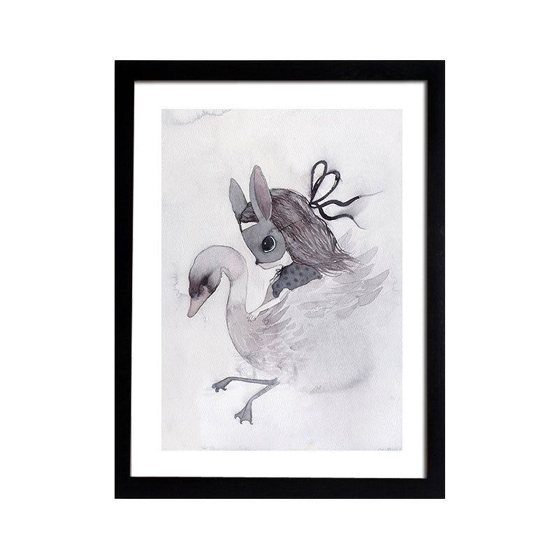 Black Cartoon Canvas Art Bunny Girl Painting Wall Decor for Girls Bedroom, Textured Clearhalo 'Art Gallery' 'Canvas Art' 'Kids' Arts' 1657698