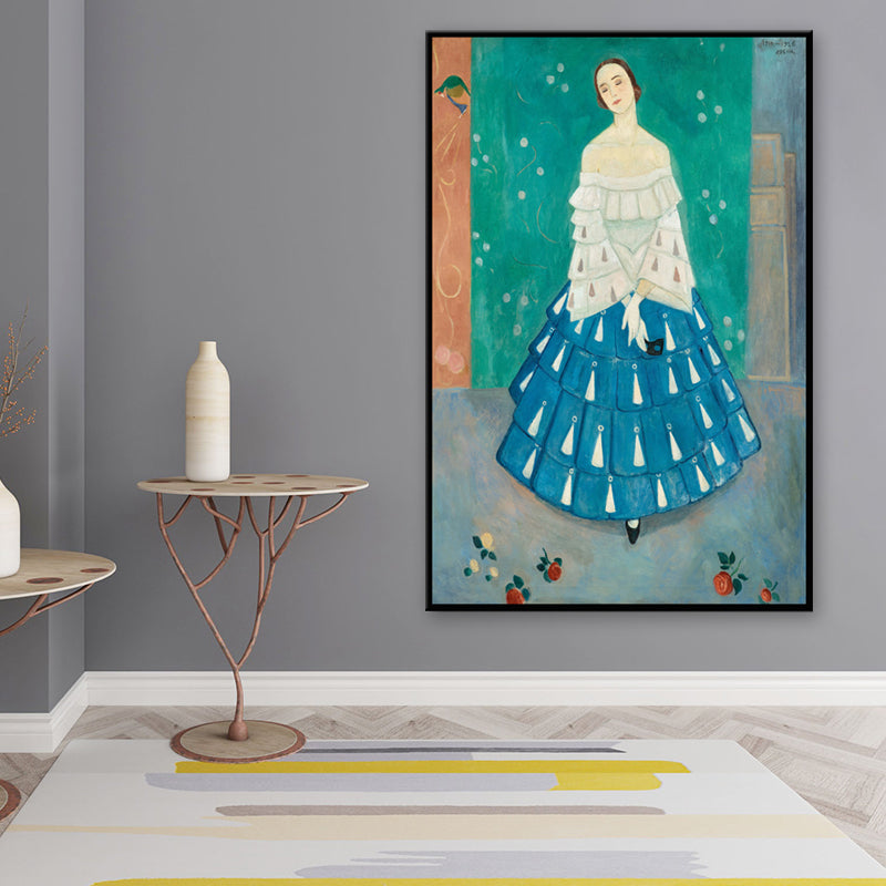 Pastel Color Maiden Portrait Painting Textured Traditional Girls Bedroom Wall Art Blue Clearhalo 'Art Gallery' 'Canvas Art' 'Traditional' Arts' 1657699
