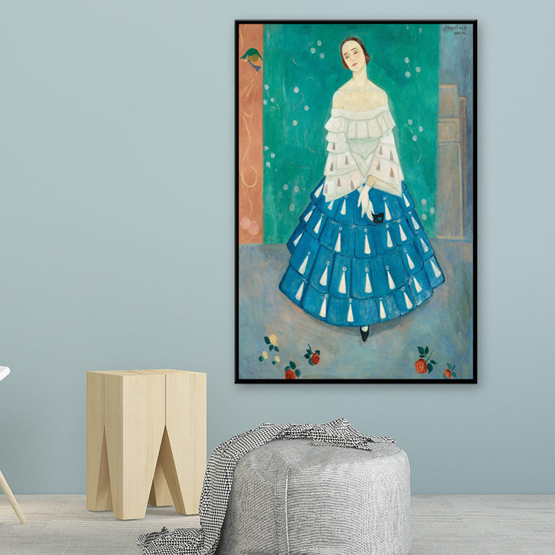 Pastel Color Maiden Portrait Painting Textured Traditional Girls Bedroom Wall Art Clearhalo 'Art Gallery' 'Canvas Art' 'Traditional' Arts' 1657701