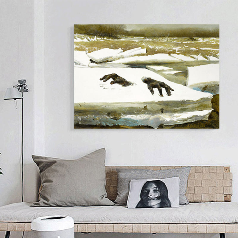 Rural Winter Landscape Painting Canvas Textured Dark Color Wall Art for Home White Clearhalo 'Art Gallery' 'Canvas Art' 'Country Art Gallery' 'French Country' 'Rustic' Arts' 1657710