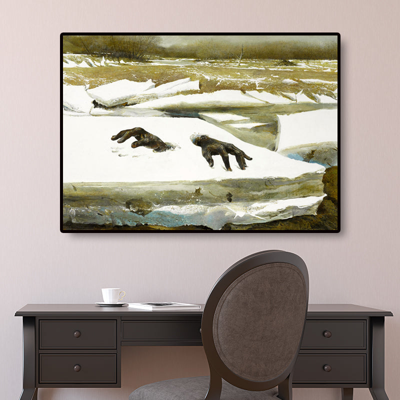 Rural Winter Landscape Painting Canvas Textured Dark Color Wall Art for Home Clearhalo 'Art Gallery' 'Canvas Art' 'Country Art Gallery' 'French Country' 'Rustic' Arts' 1657711