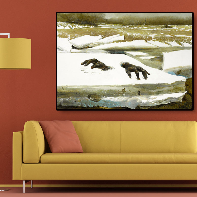 Rural Winter Landscape Painting Canvas Textured Dark Color Wall Art for Home Clearhalo 'Art Gallery' 'Canvas Art' 'Country Art Gallery' 'French Country' 'Rustic' Arts' 1657712